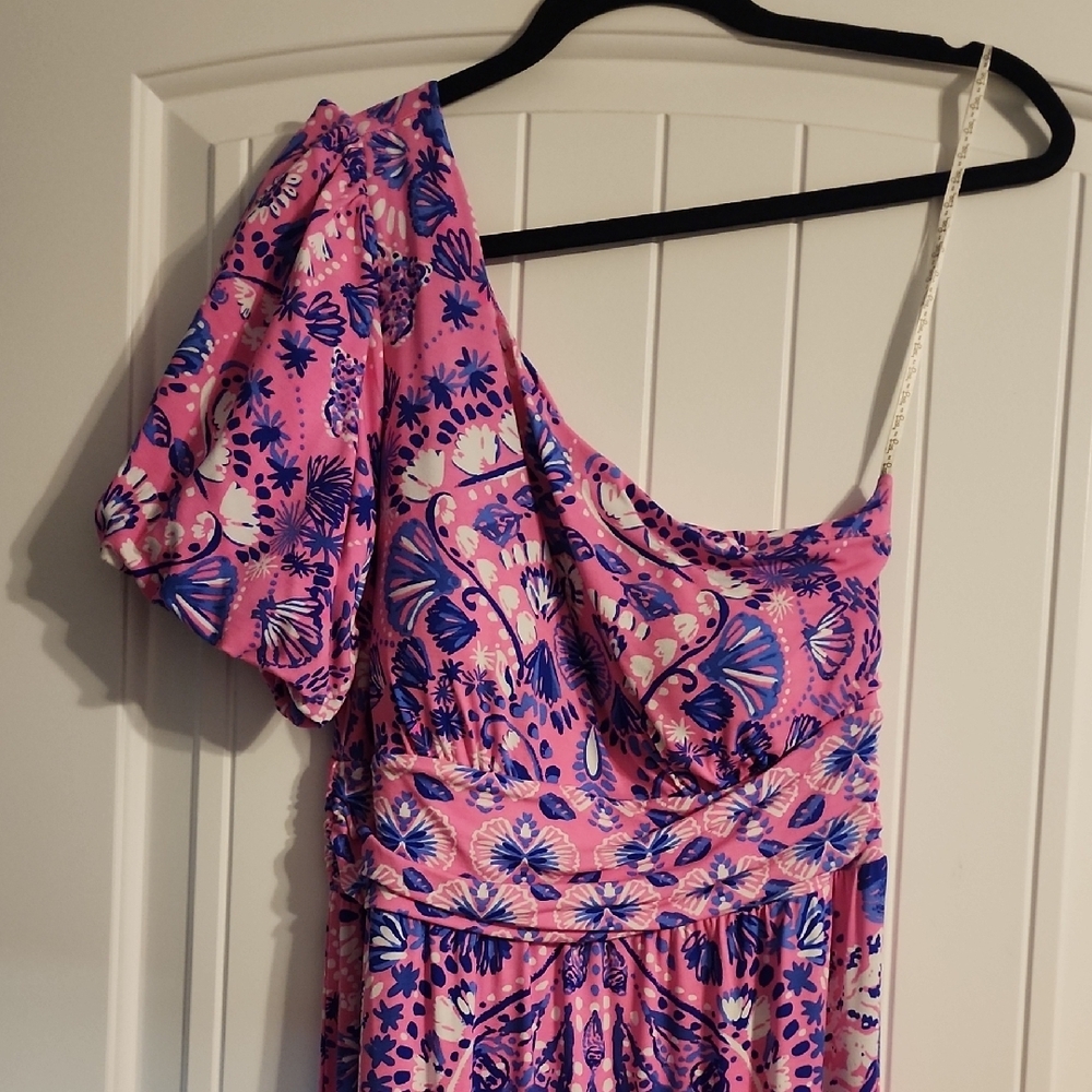 Lilly Pulitzer Pink and Blue One-Shoulder Dress - Picture 3 of 4